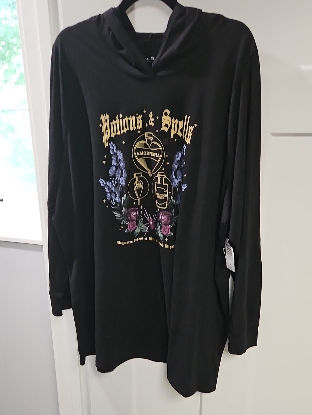 torrid Black 'Potions & Spells' Hooded Long Sleeve Tee with Gold Graphic